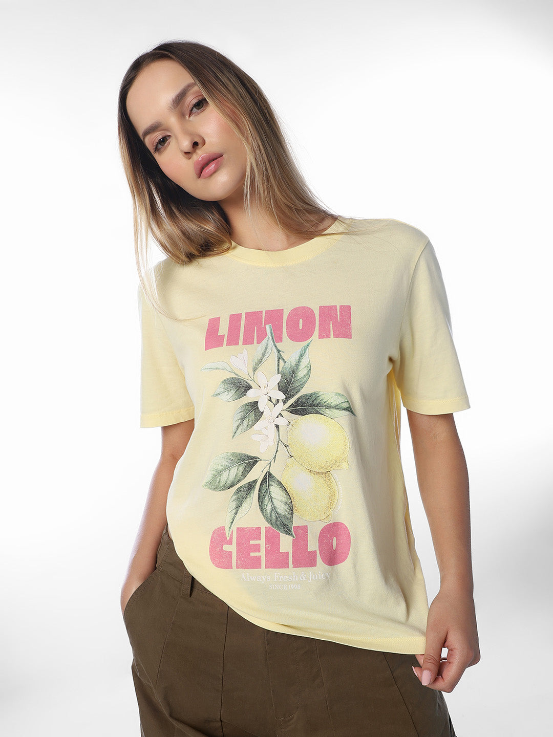 Yellow Printed Cotton T-shirt