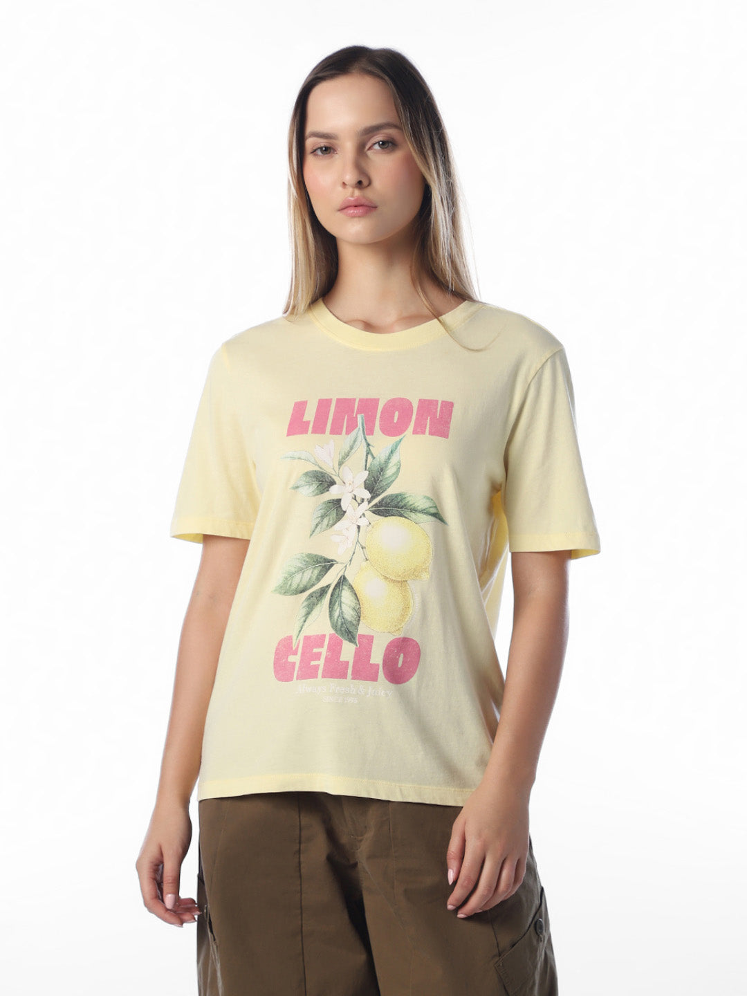 Yellow Printed Cotton T-shirt