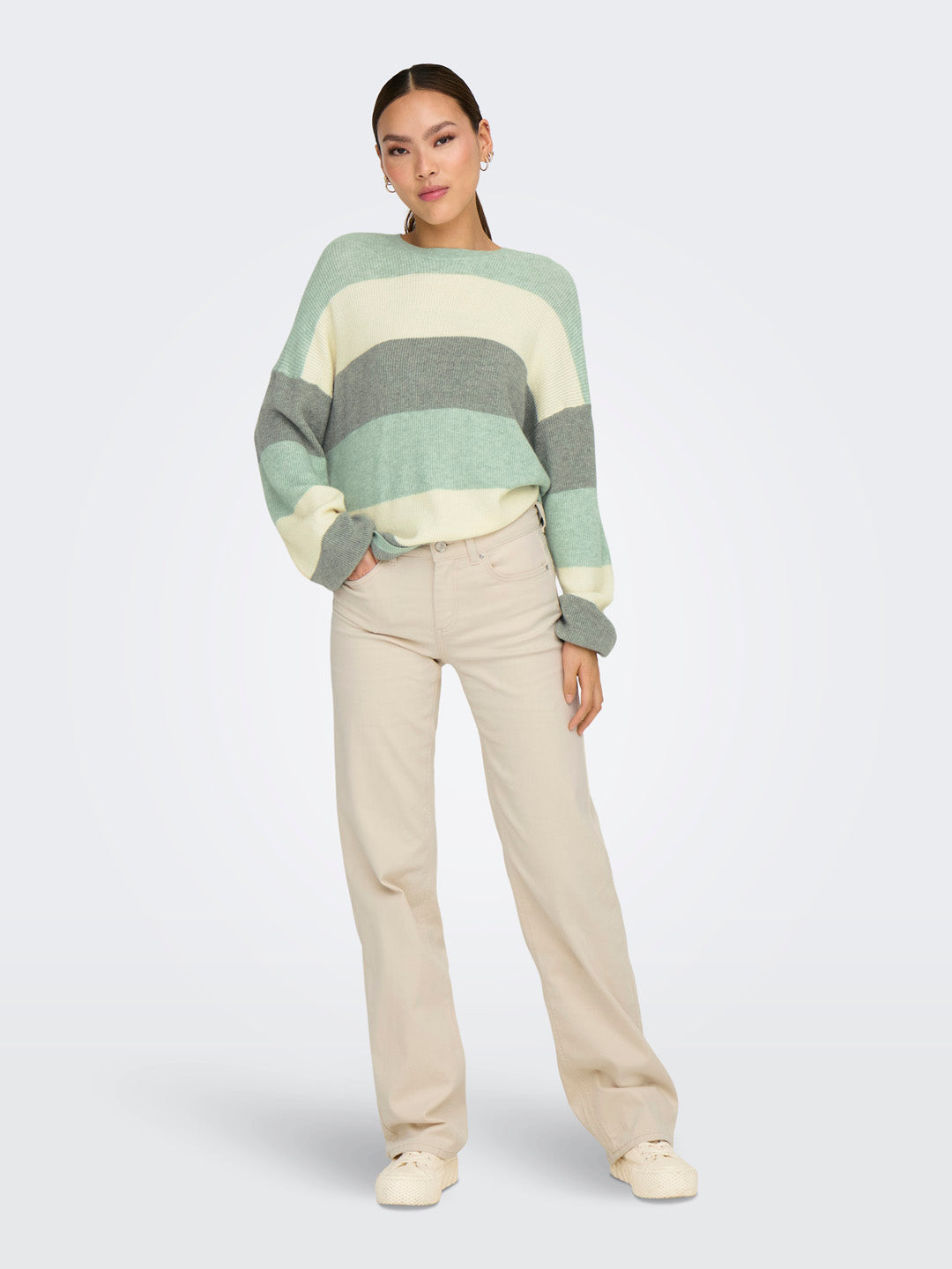 Green Oversized Colourblocked Pullover