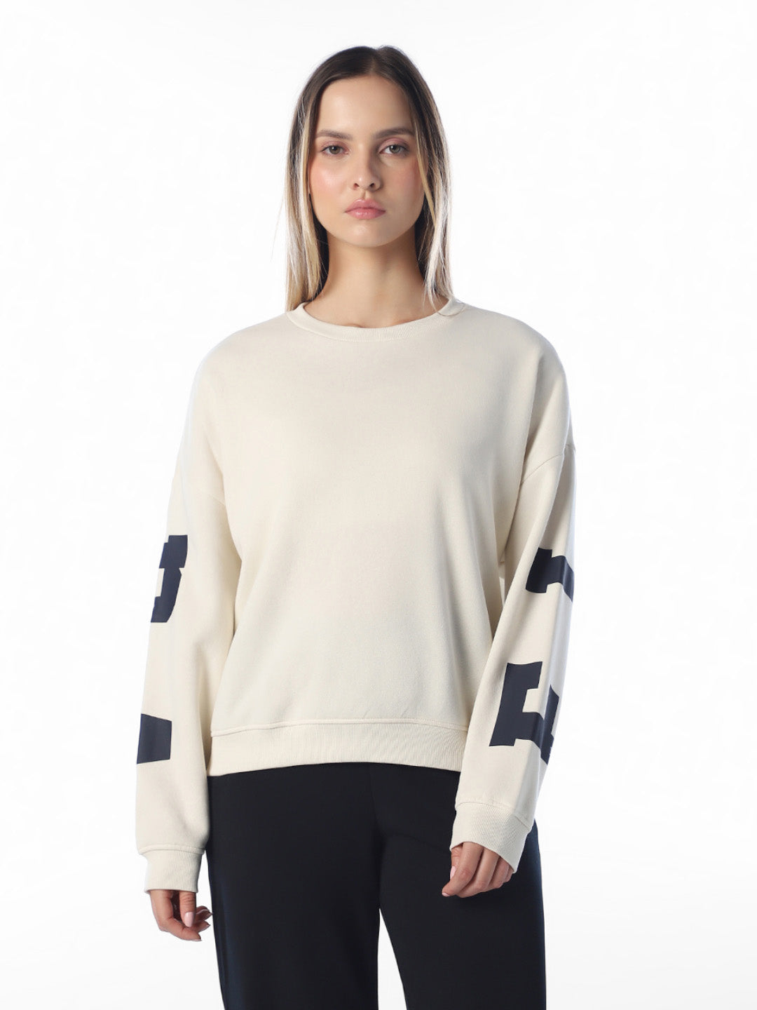 Beige Printed Oversized Sweatshirt