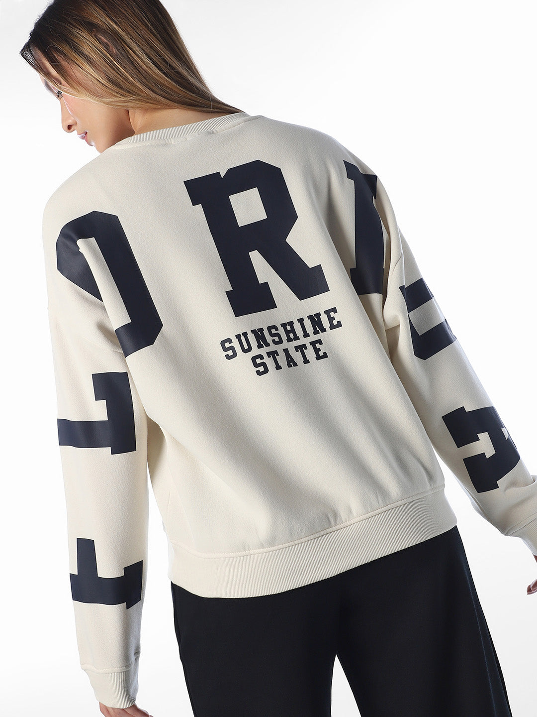 Beige Printed Oversized Sweatshirt