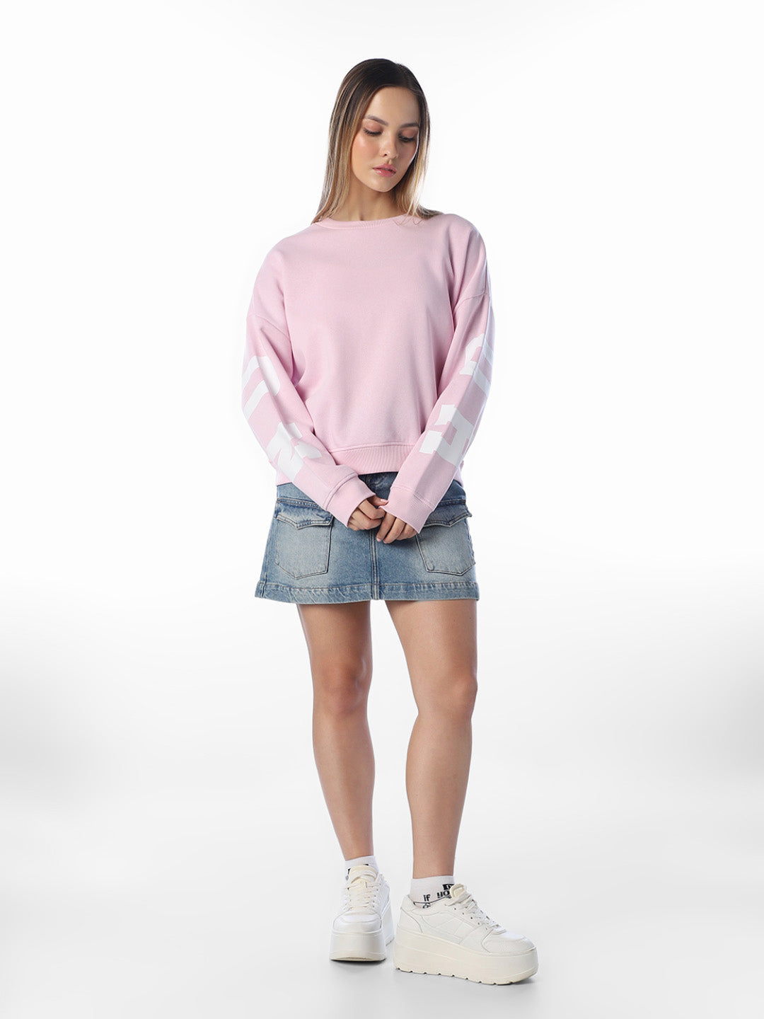 Pink Printed Oversized Sweatshirt