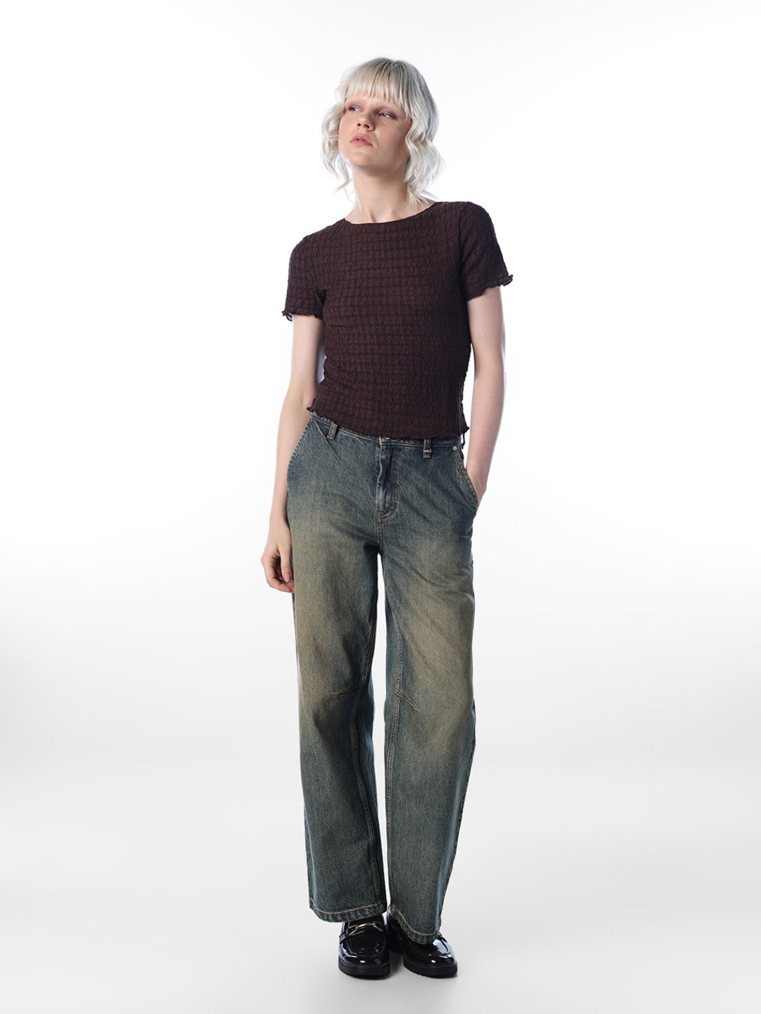Maroon Textured Fitted Top
