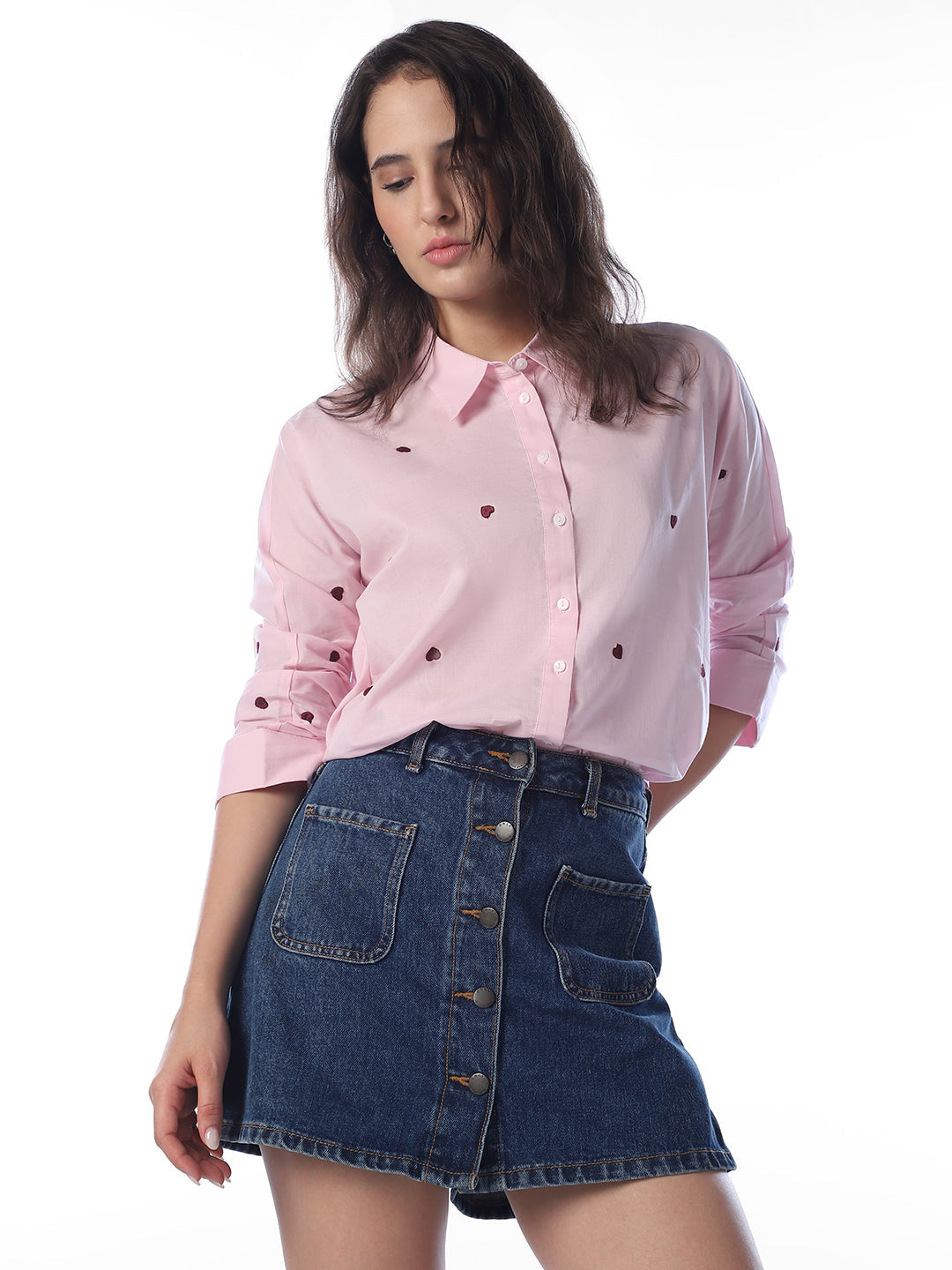 Pink Embroidered Cotton Shirt