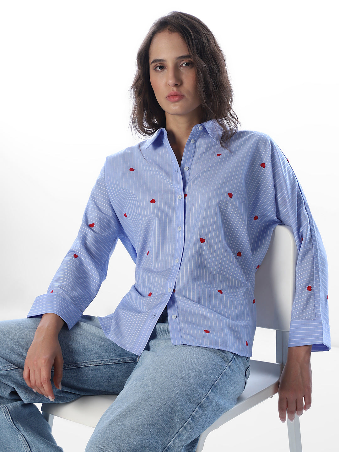 Blue Striped Embroidered Shirt
