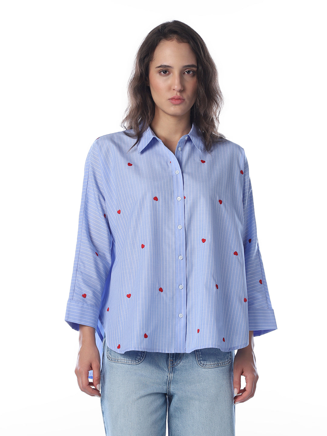 Blue Striped Embroidered Shirt