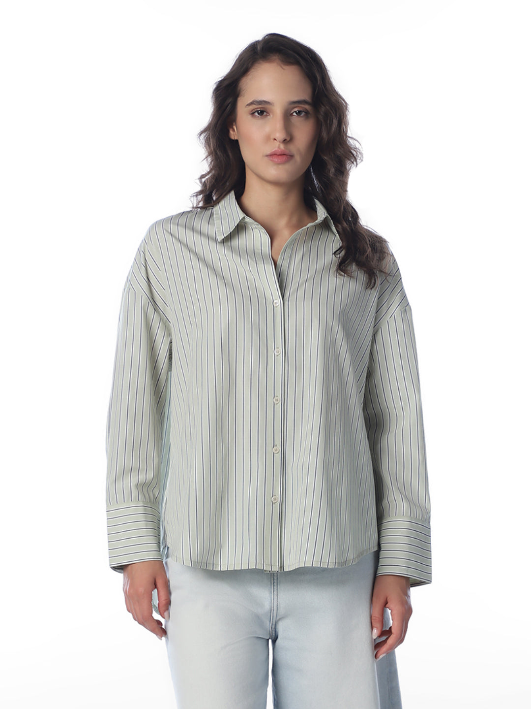 Green Striped Oversized Shirt
