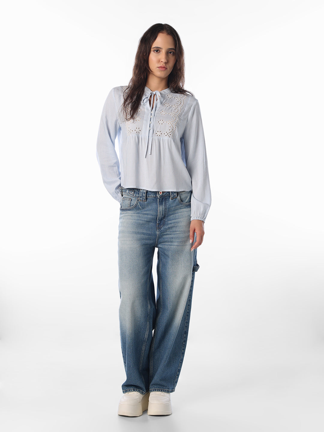 Light Blue Lace V-Neck Top