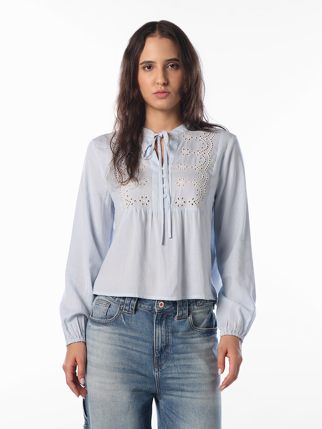 Light Blue Lace V-Neck Top