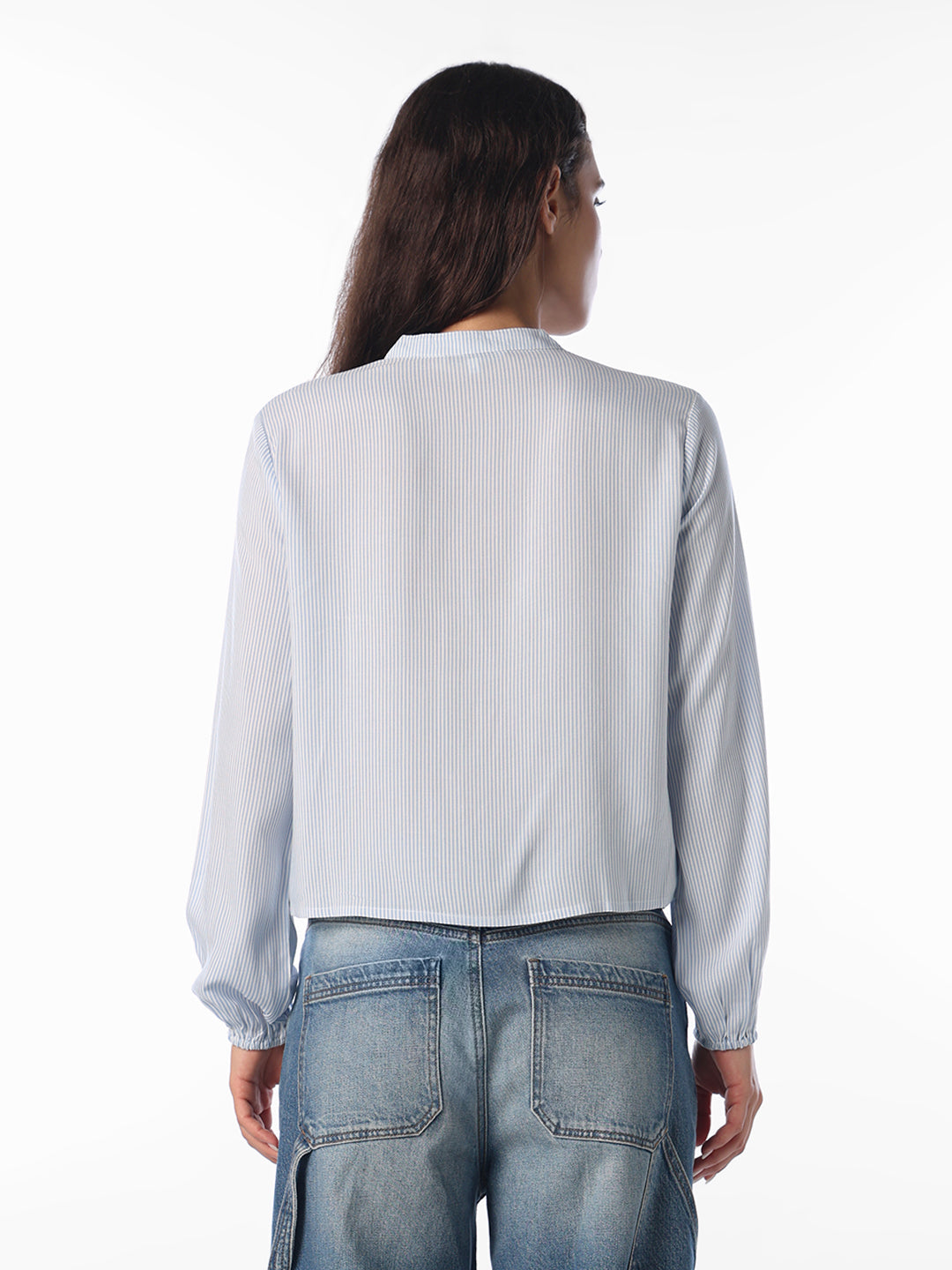 Light Blue Lace V-Neck Top