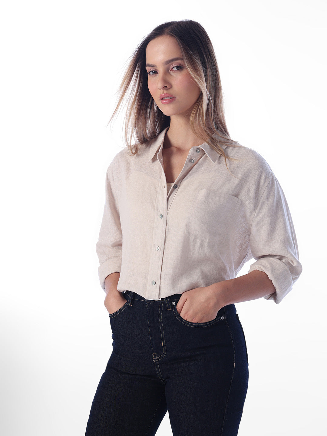 Beige Linen Blend Shirt