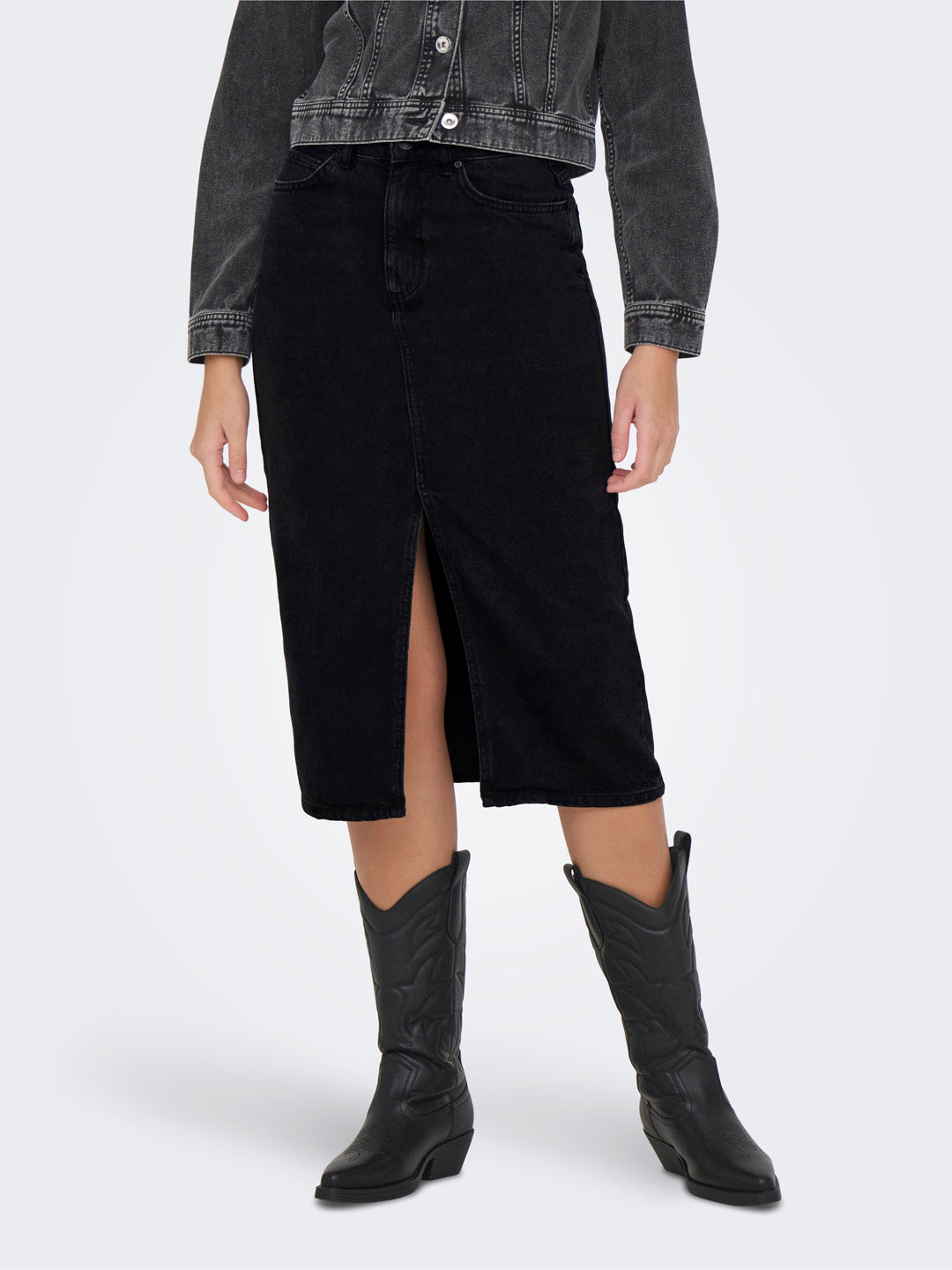 Black Washed Denim Skirt