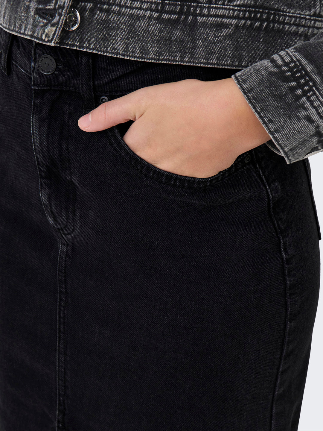 Black Washed Denim Skirt