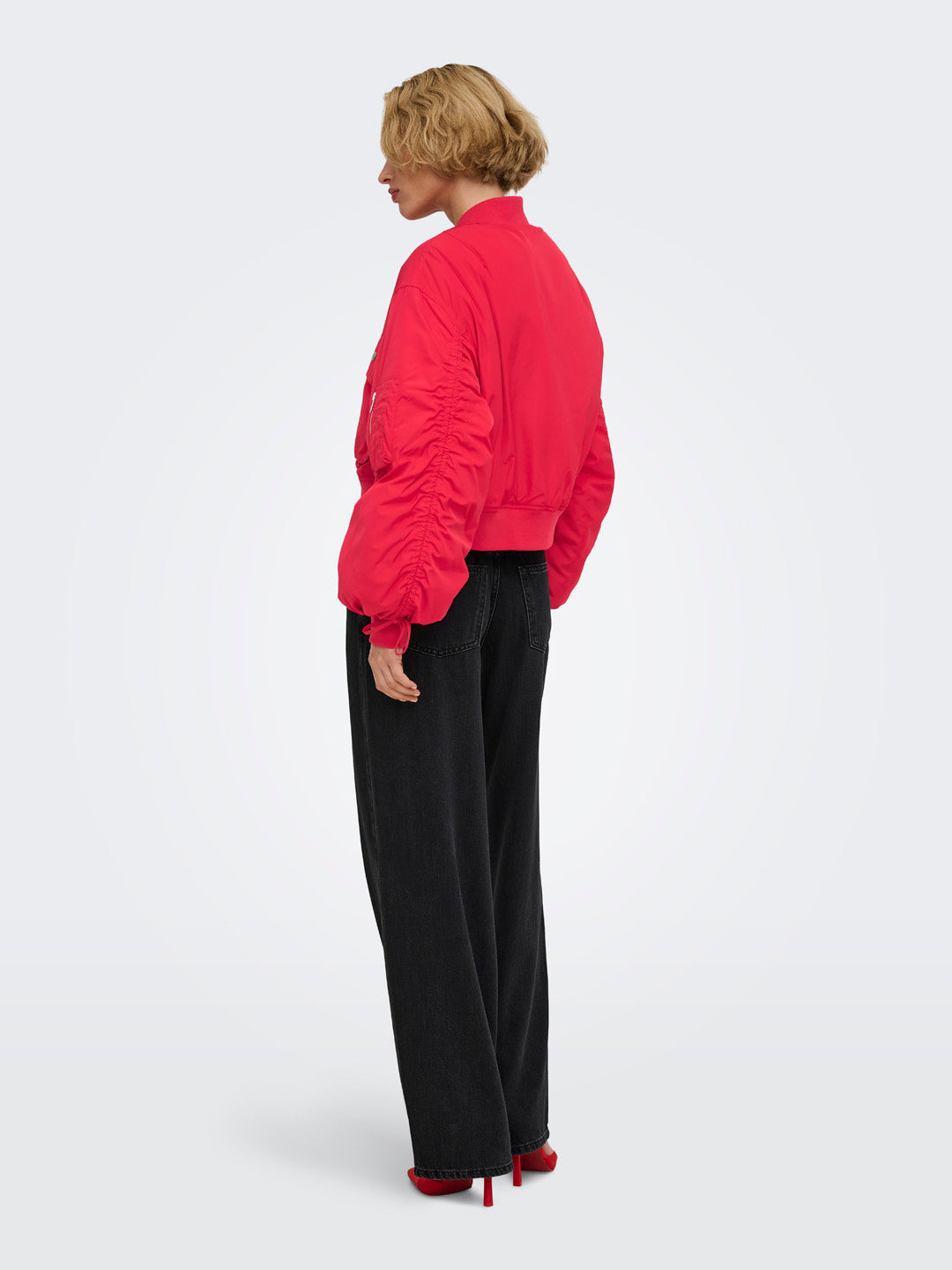 Bright Red Zip Up Bomber Jacket