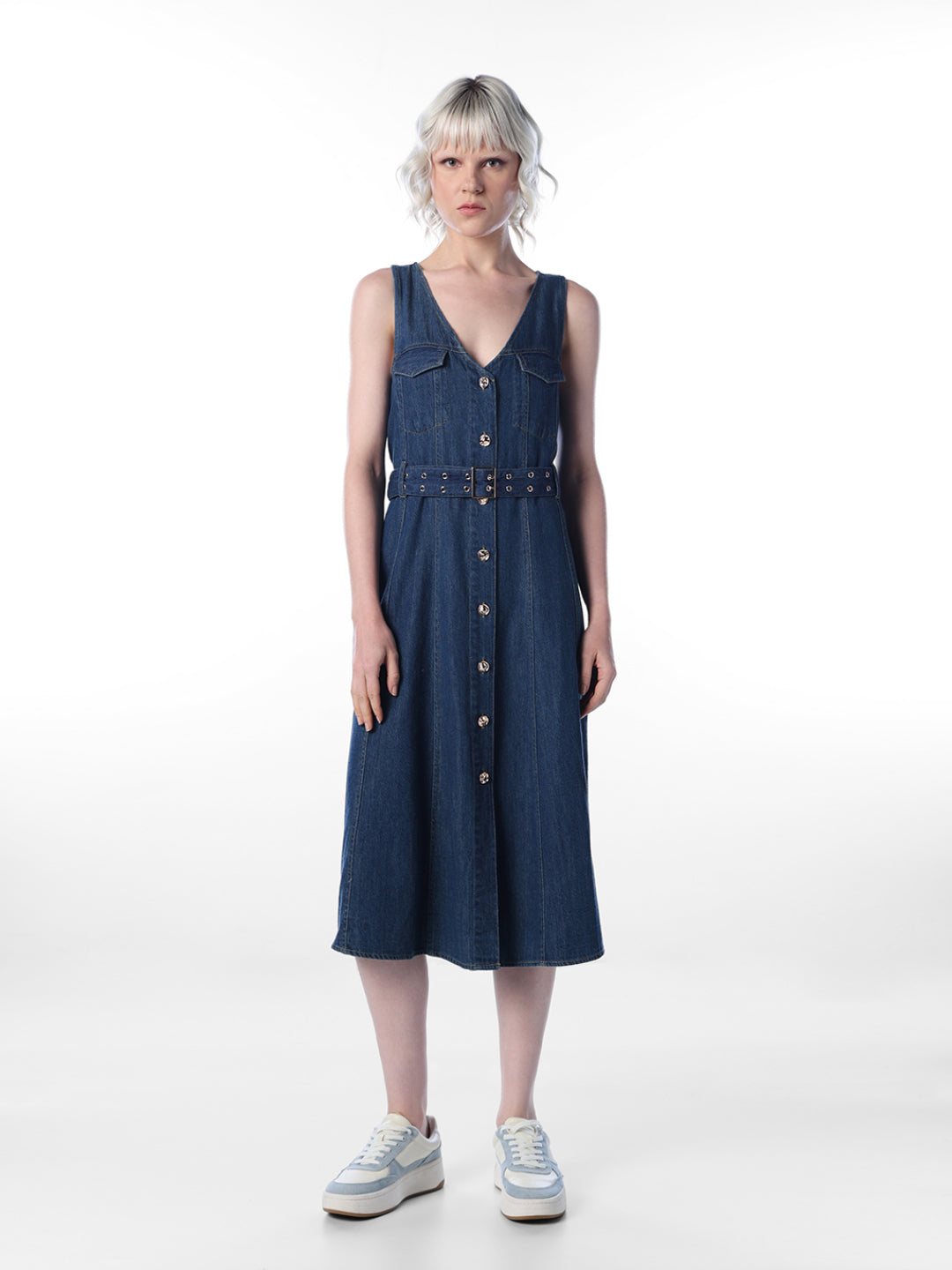 Dark Blue Denim Midi Dress