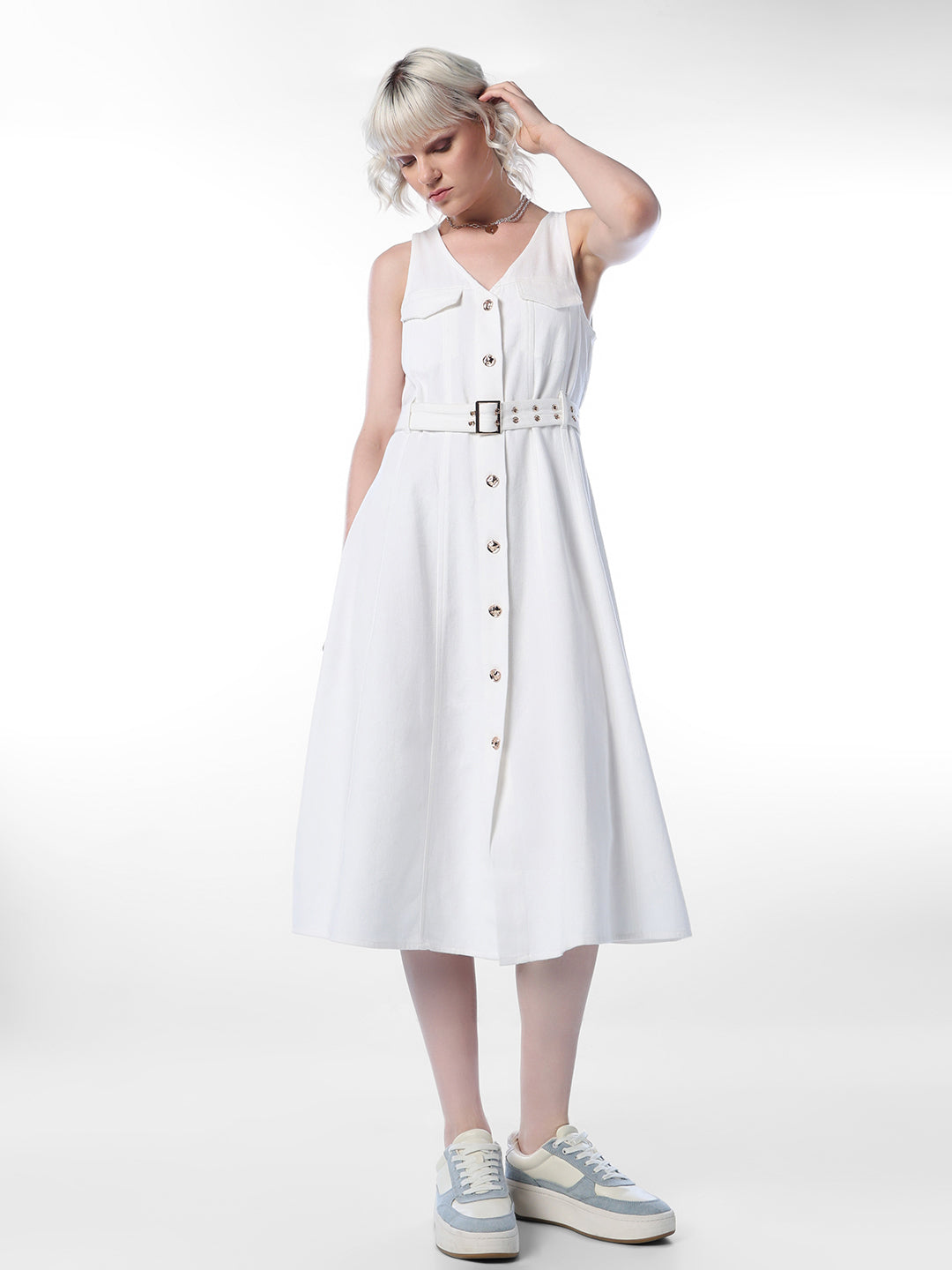 White Denim Midi Dress