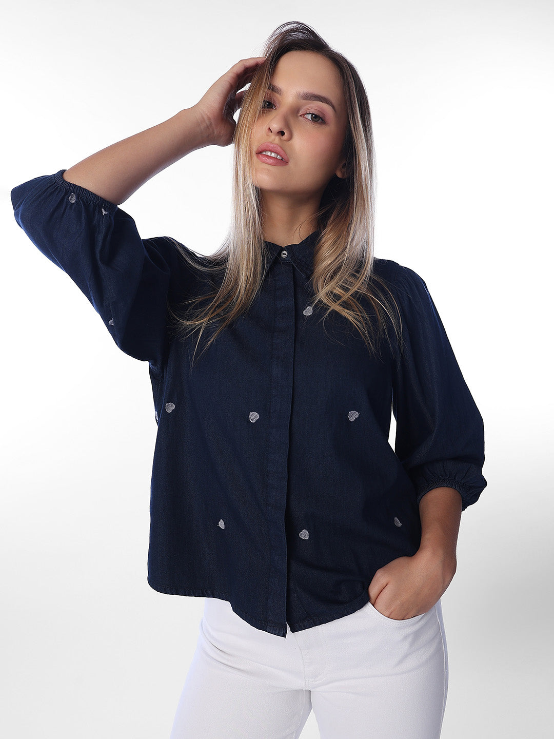 Dark Blue Embroidered Shirt