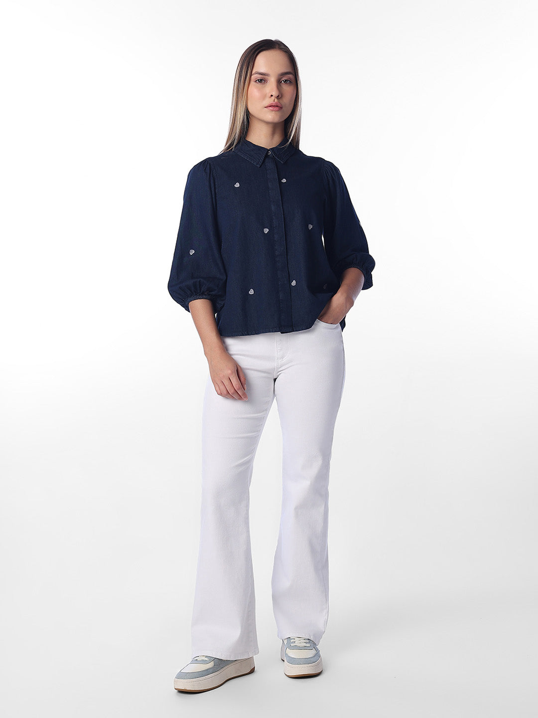 Dark Blue Embroidered Shirt