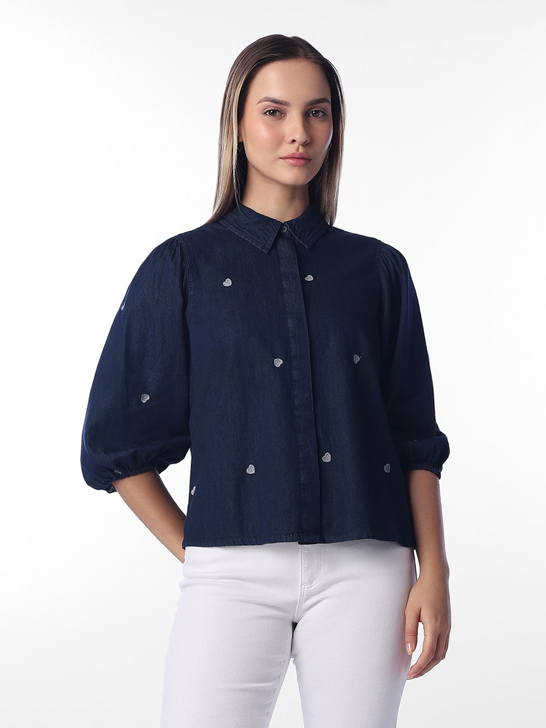 Dark Blue Embroidered Shirt