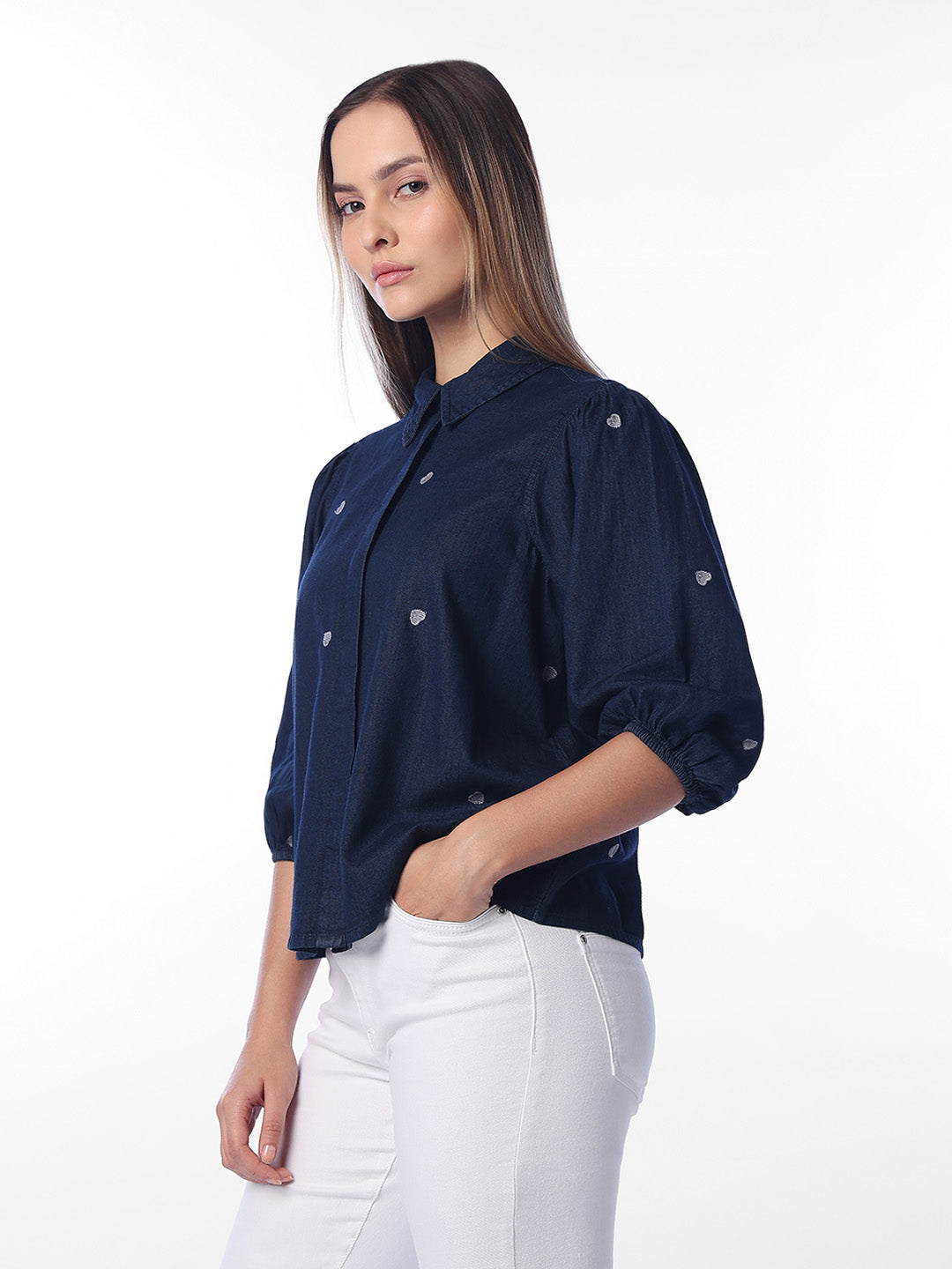 Dark Blue Embroidered Shirt
