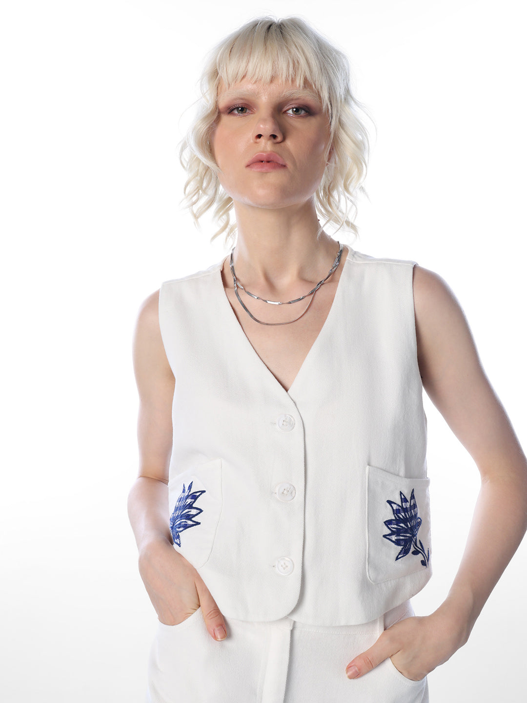 White Embroidered Cotton Top