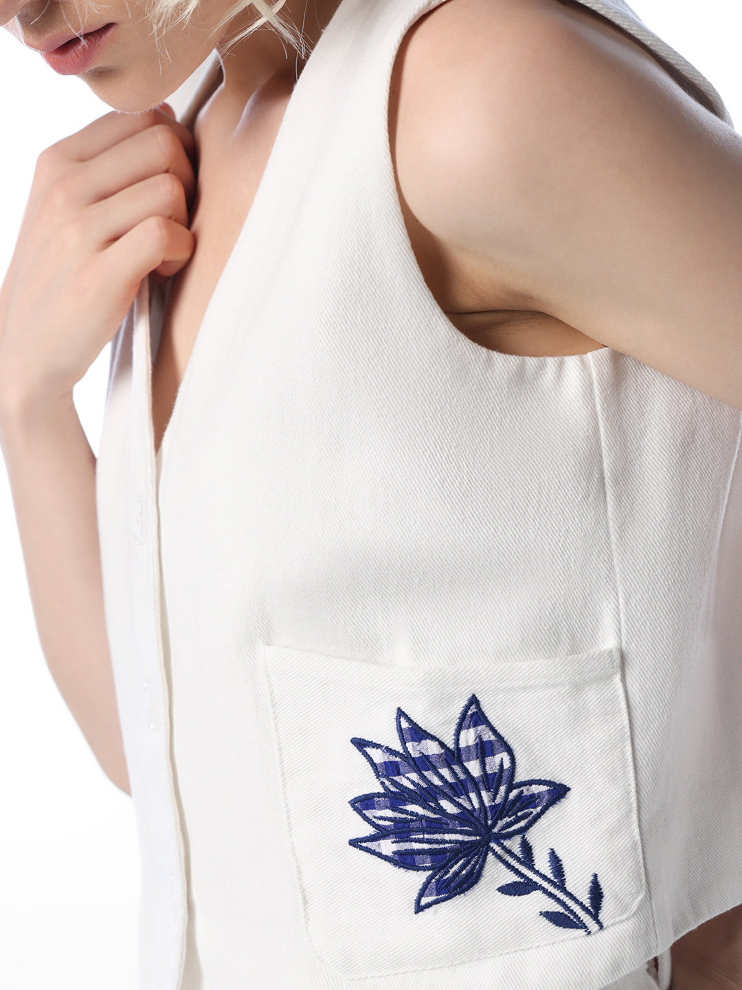 White Embroidered Cotton Top