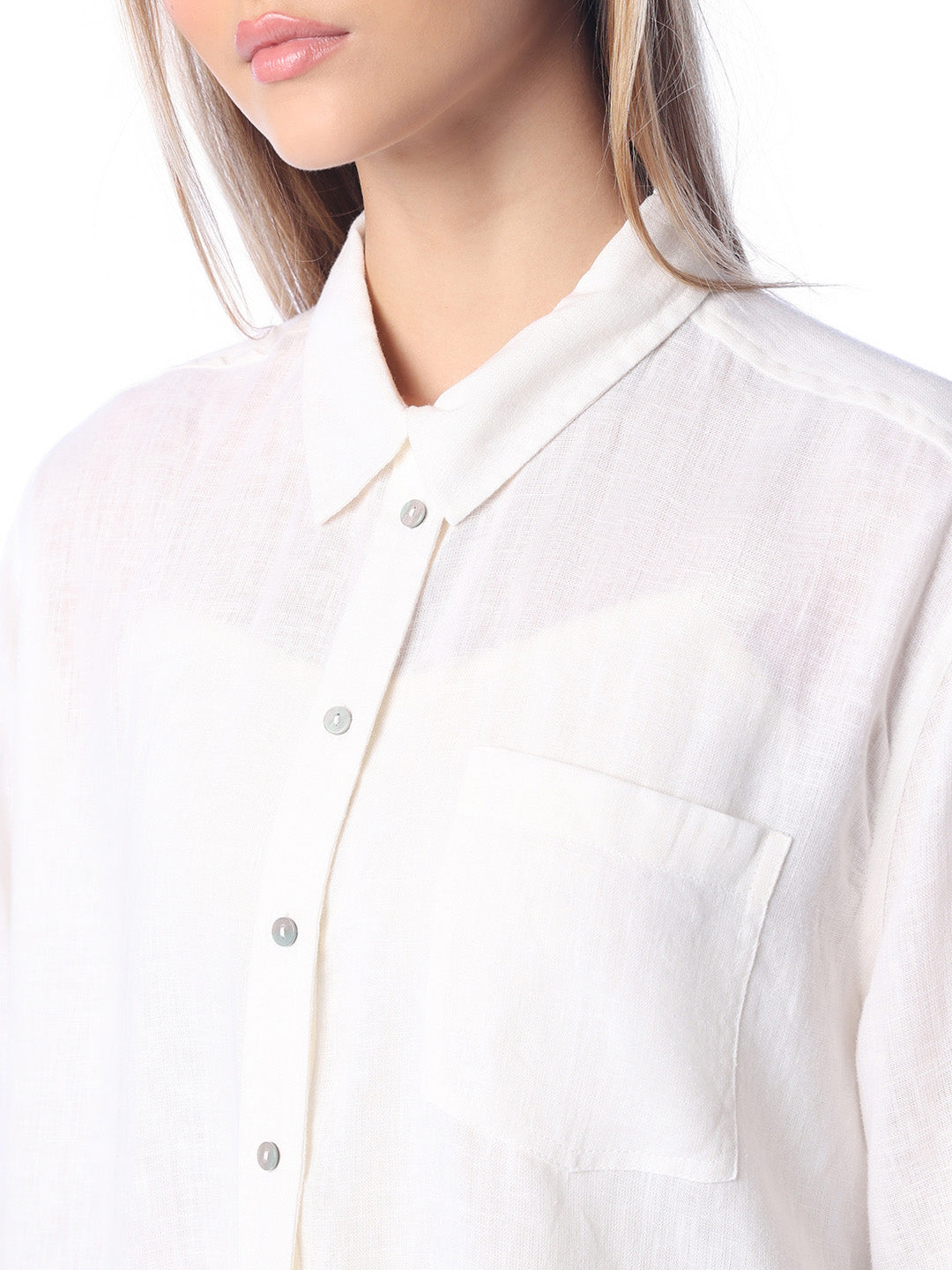 White Linen Blend Shirt