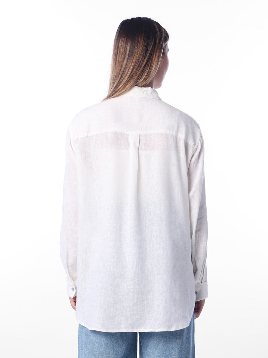 White Linen Blend Shirt