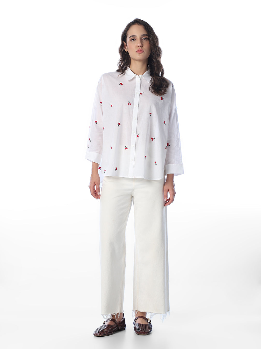 White Embroidered Oversized Shirt