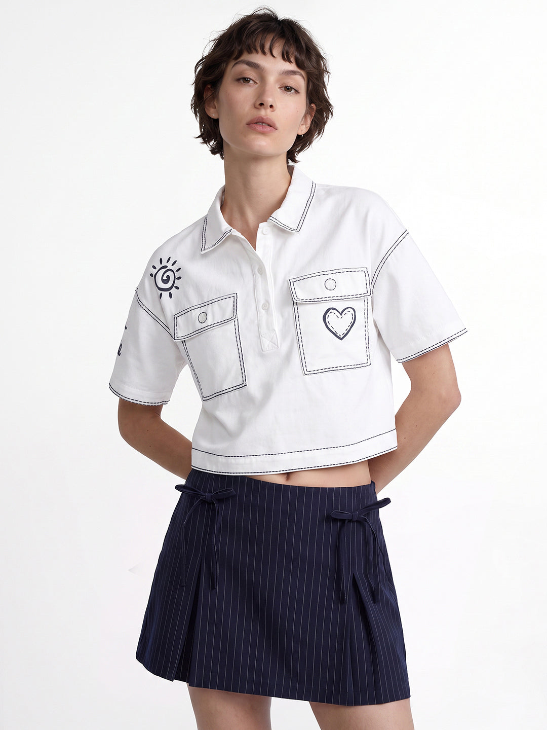 White Contrast Stitch Shirt