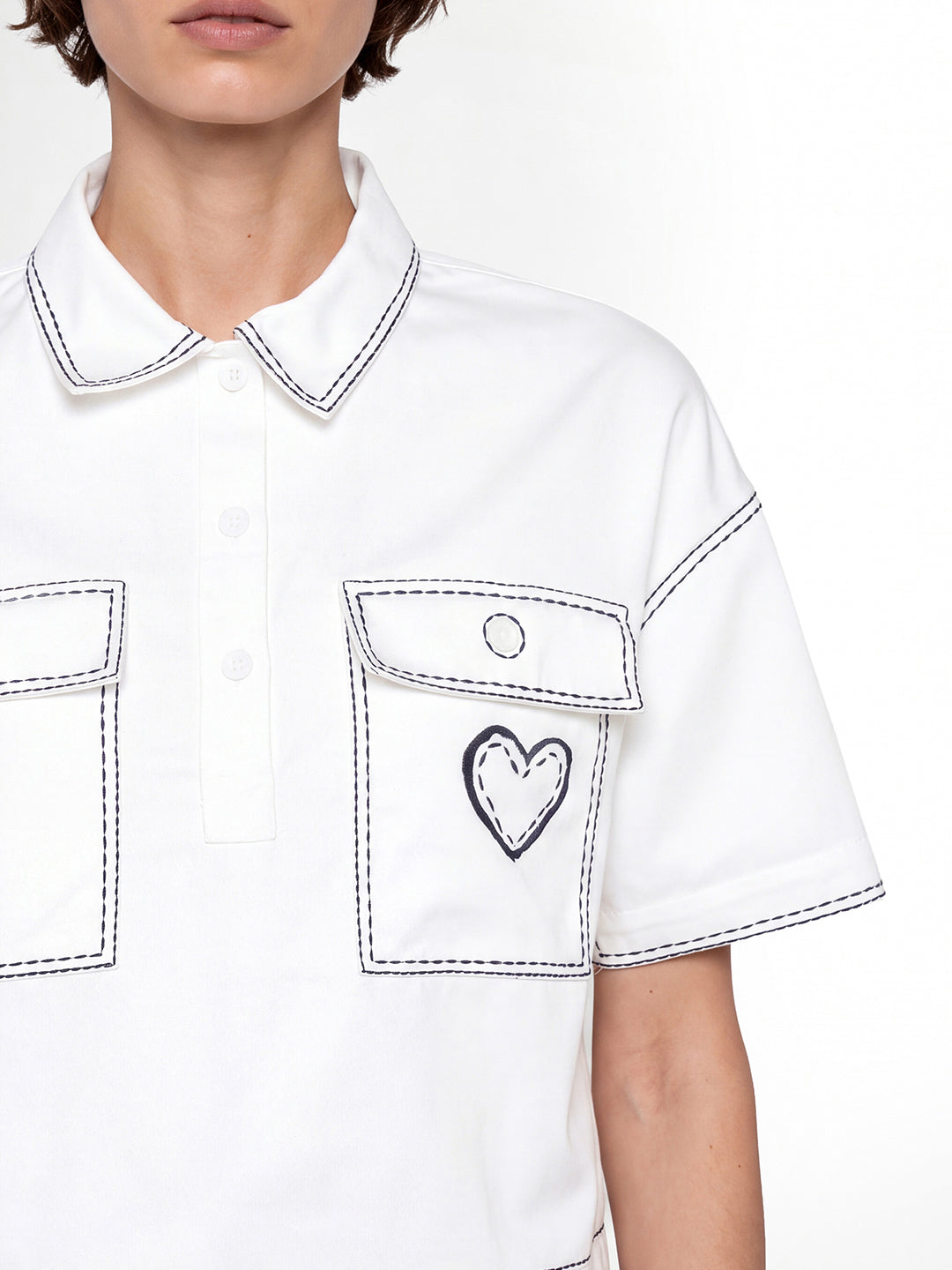 White Contrast Stitch Shirt