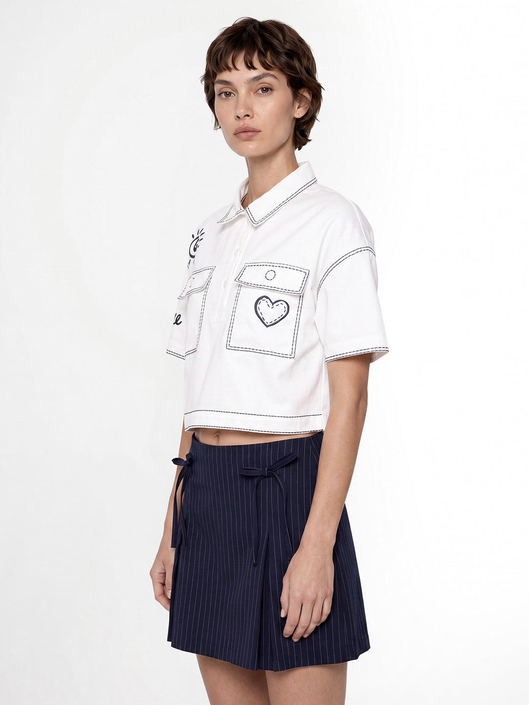 White Contrast Stitch Shirt