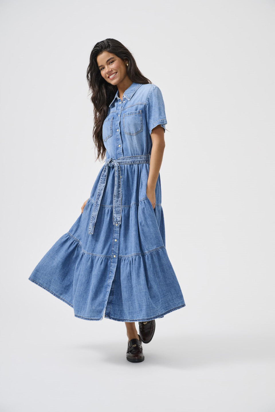 Layered Denim Shirt Dress