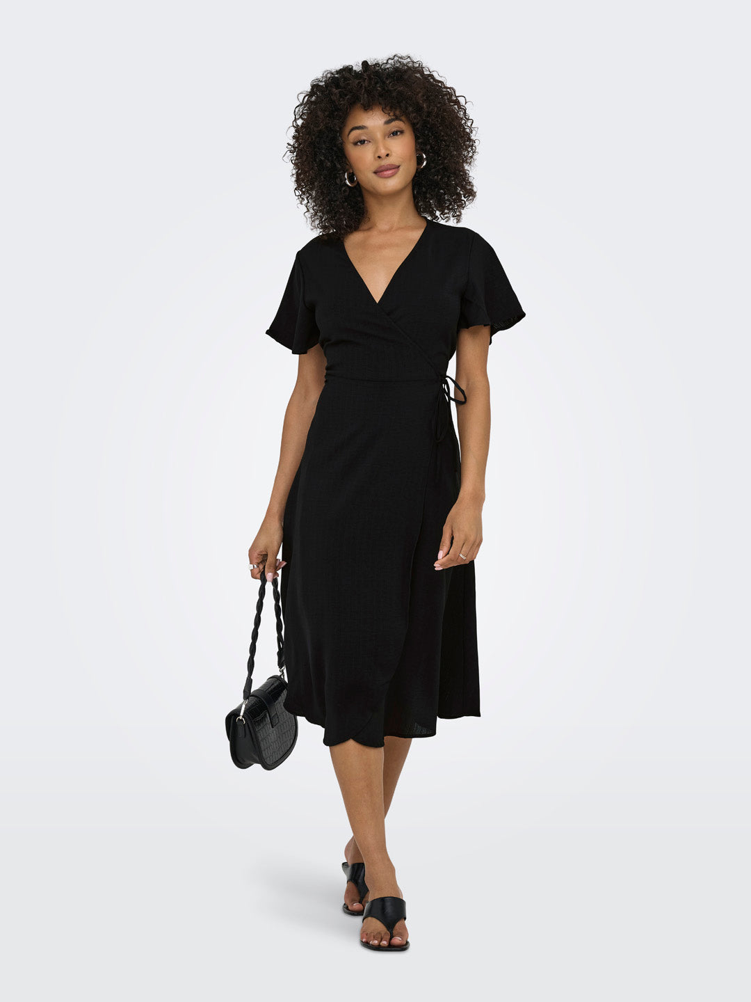 Black Wrap Midi Dress