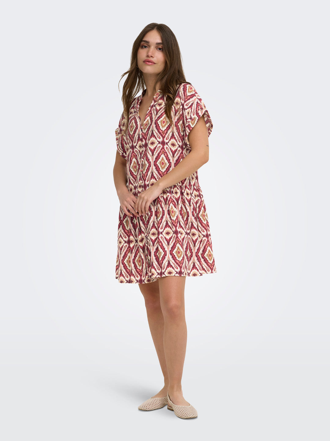 Red Printed Shirt Dress