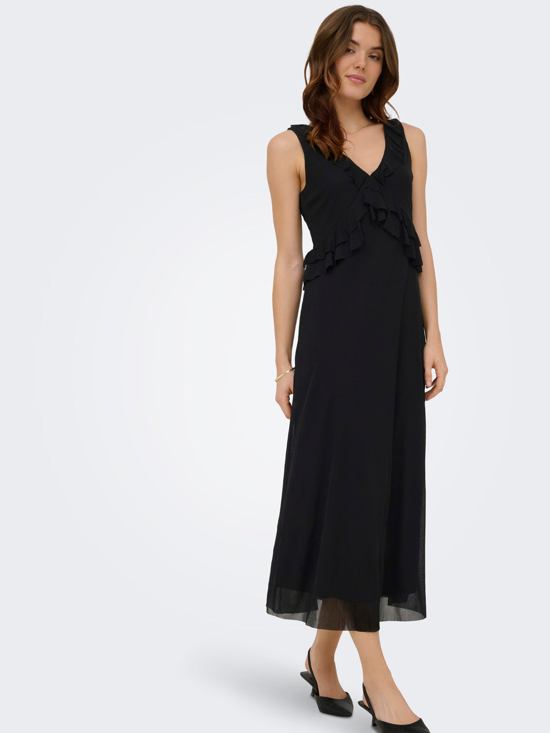 Black Frill Detail Long Dress