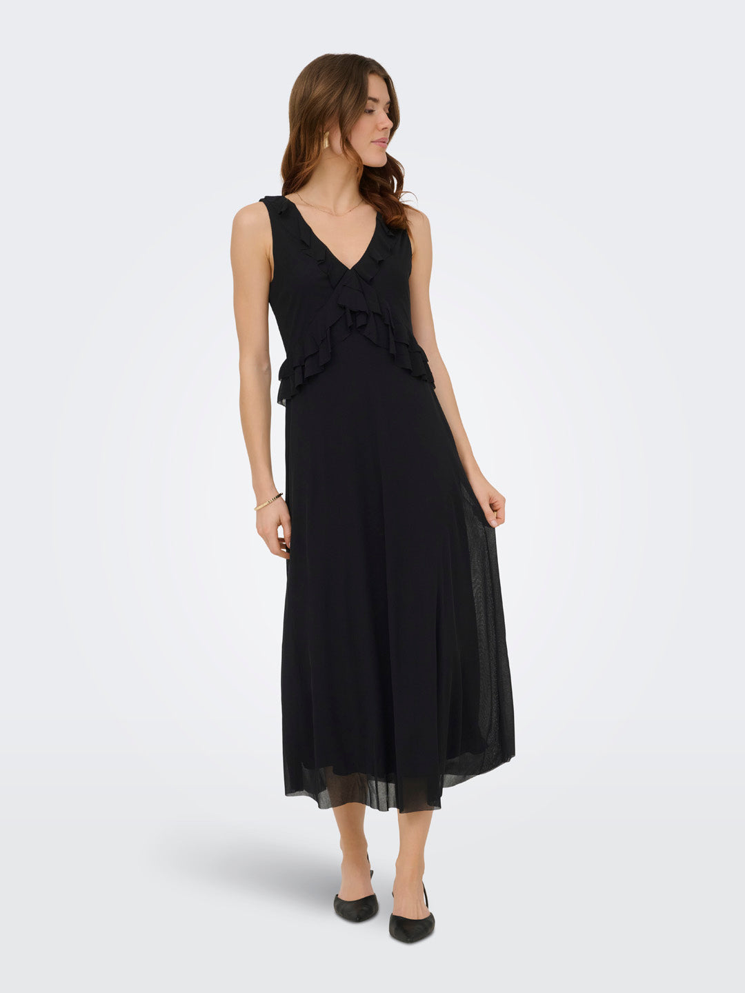 Black Frill Detail Long Dress