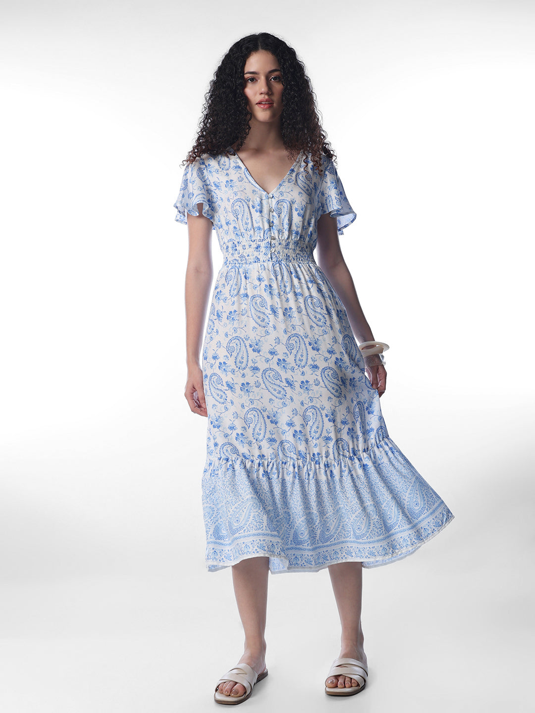 White Printed Midi Dress