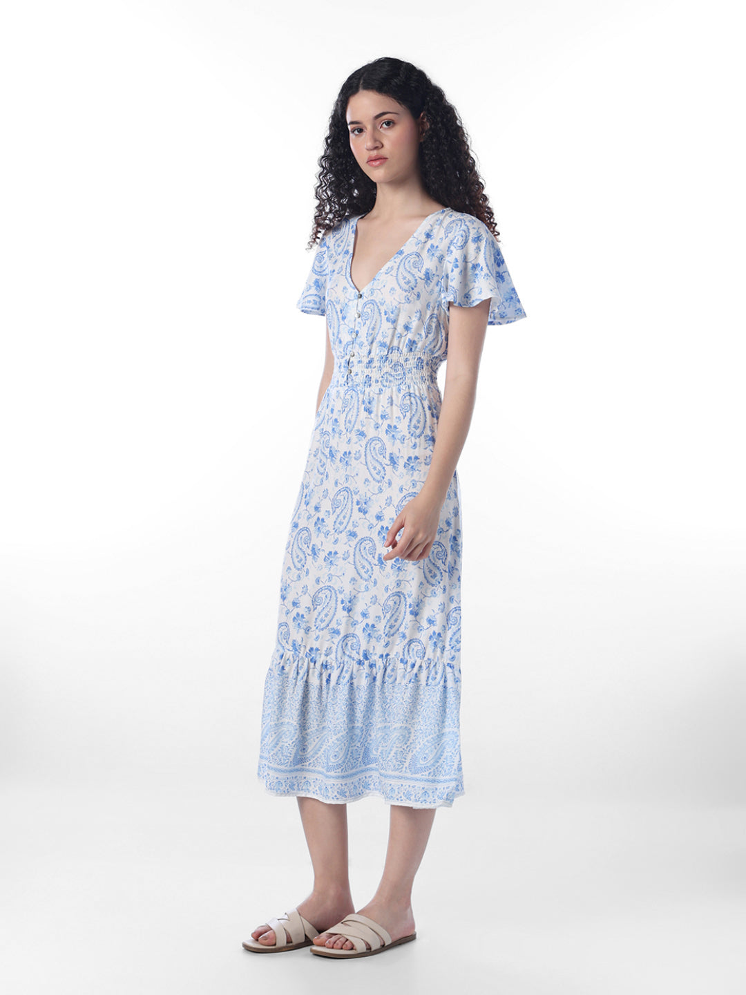 White Printed Midi Dress