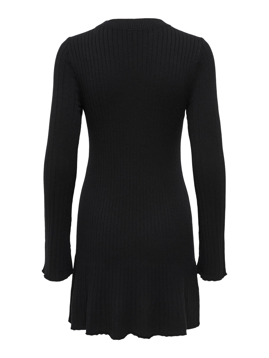 Black Ribbed O-Neck Dress