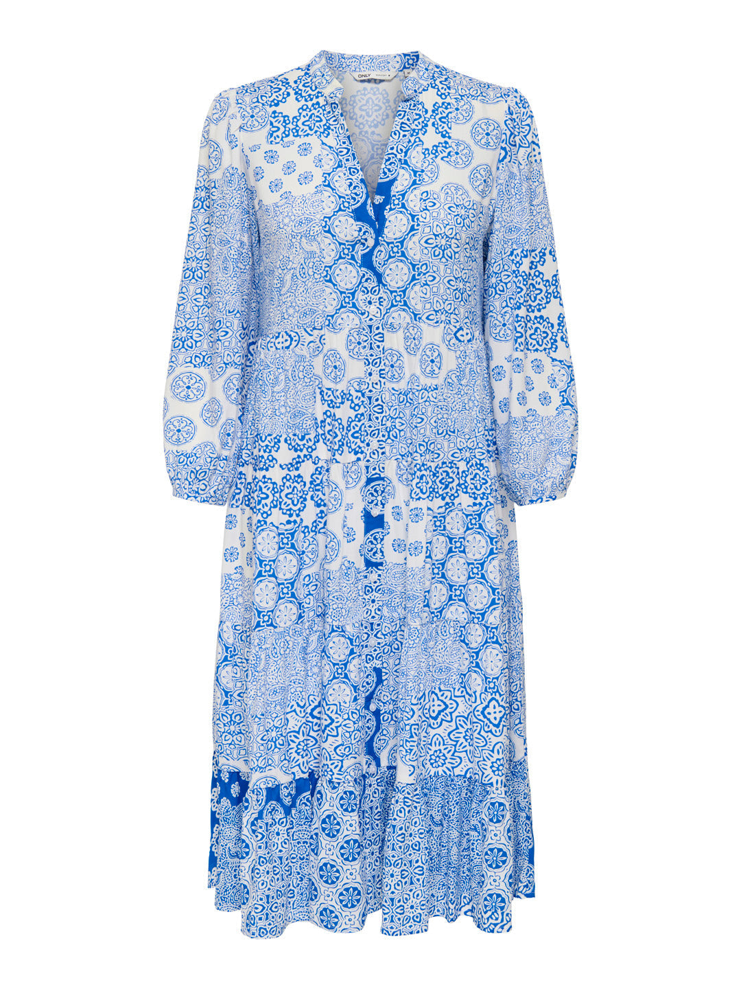 Blue Printed V-Neck Dress