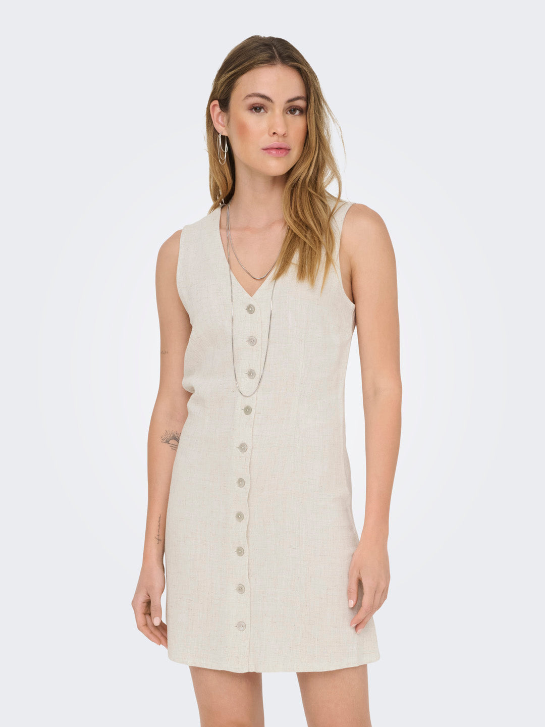 Button Down V-Neck Dress