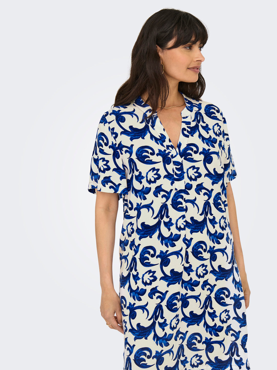 Blue Printed V-Neck Tunic