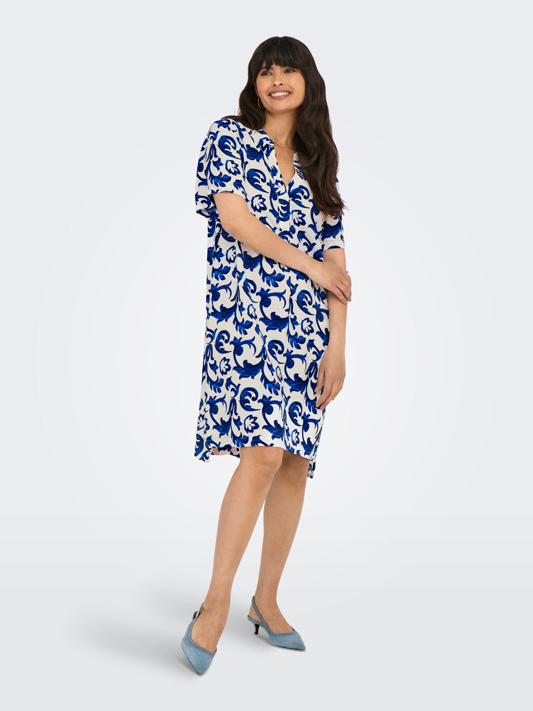 Blue Printed V-Neck Tunic