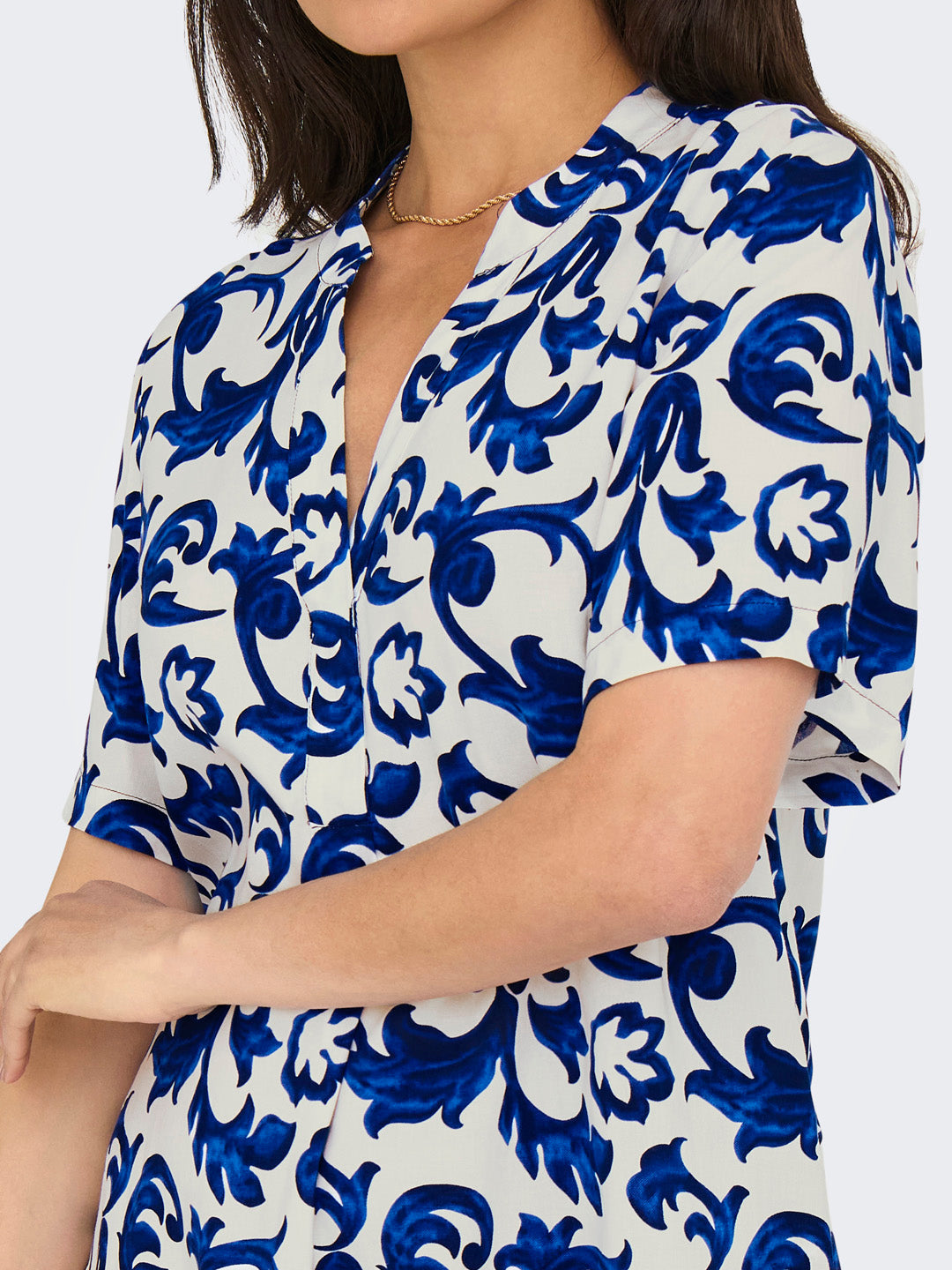 Blue Printed V-Neck Tunic