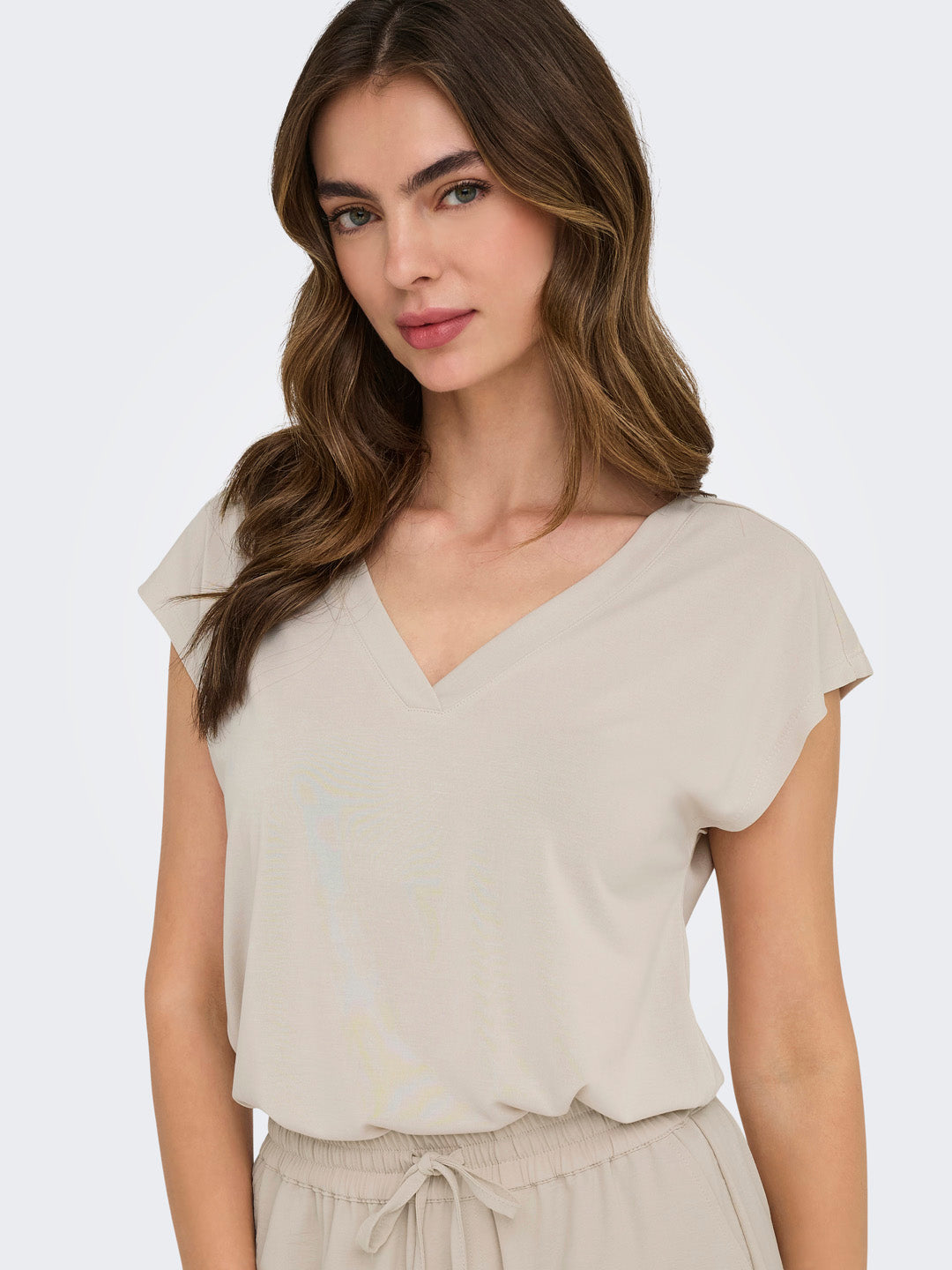 Beige V-Neck Top