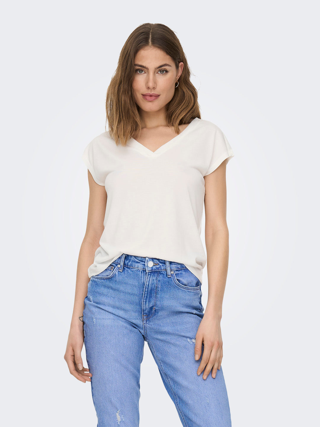 White V-Neck Top