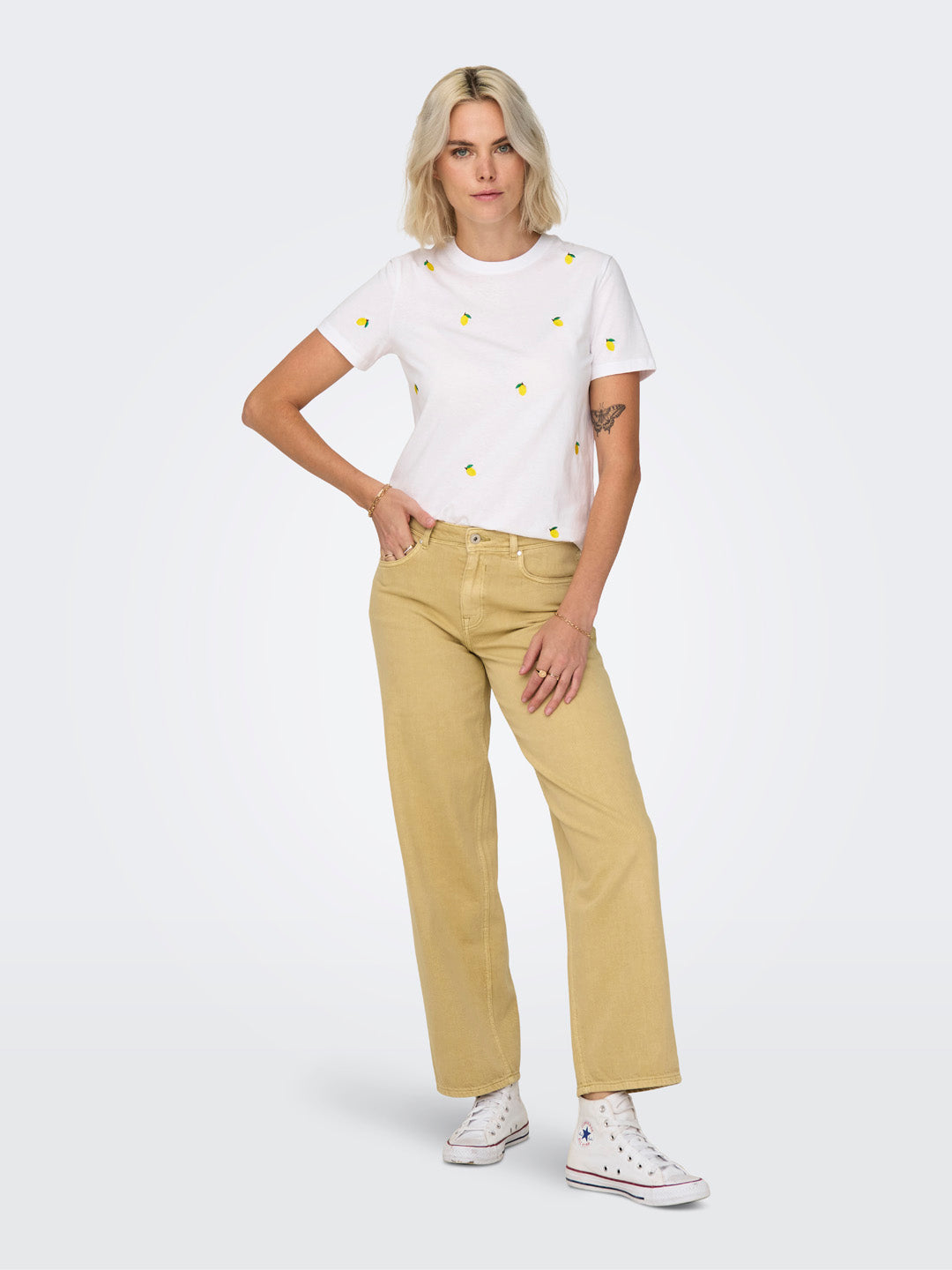 White Printed O-Neck Top