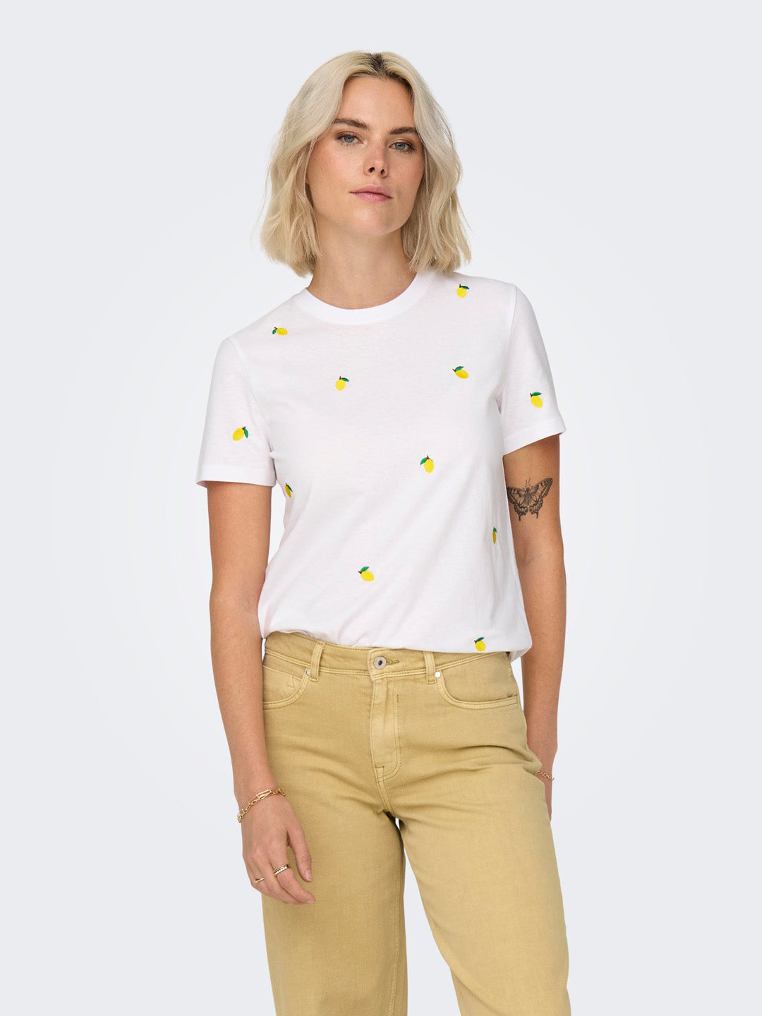 White Printed O-Neck Top