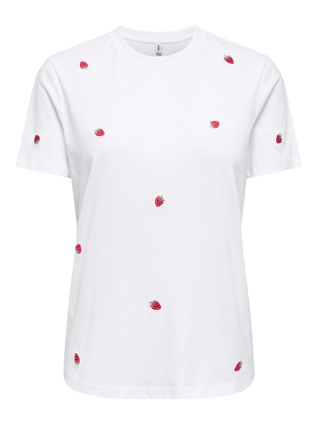 White Strawberry Print O-Neck Top